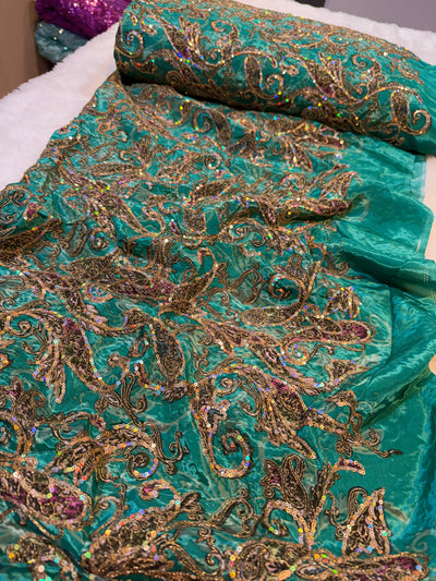 Pure Crape Embroidery Paisley Design 44 inch width