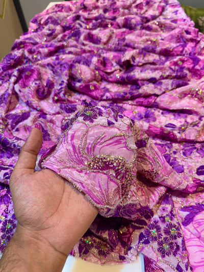 Luxury Crape Floral Print Embroidery With Handwork 44 Inch width