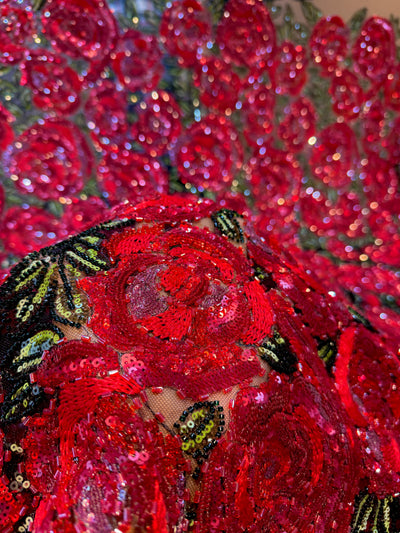 Rose Bouquet Handwork Net Embroidery 54 inch width With sequins and Cutdana Work