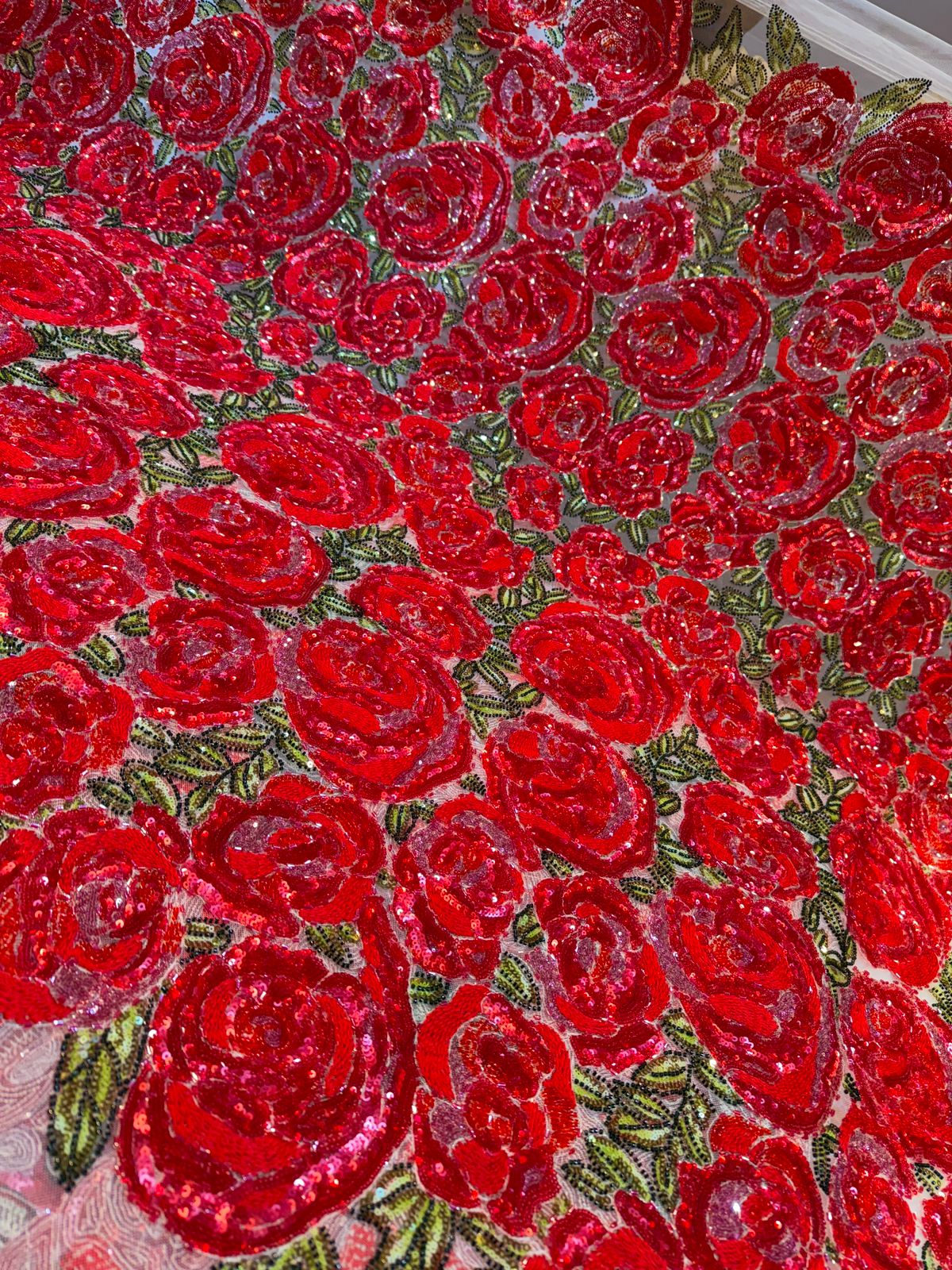 Beige  Rose Bouquet Handwork Net Embroidery 54 inch width With sequins and Cutdana Work