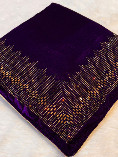 Purple Velvet stoles With Stone Work 2.10 meter length 37 inch width