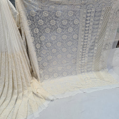 Zia Pure Georgette Chikankari Saree Dyeable (5.60 meter length)