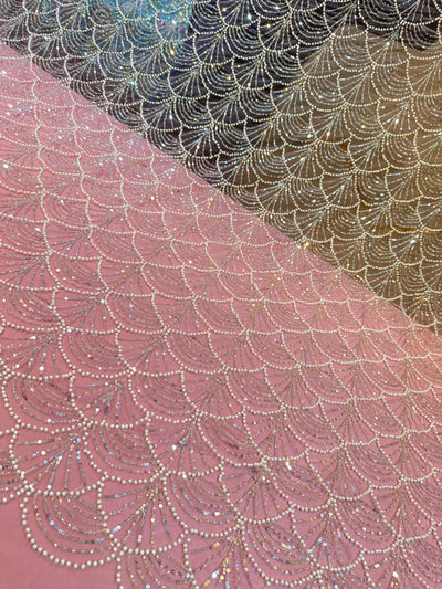 Elif Lite Pink Color Handwork Net Embroidery With Pearl Sequins and Cutdana Work 50 Inch width