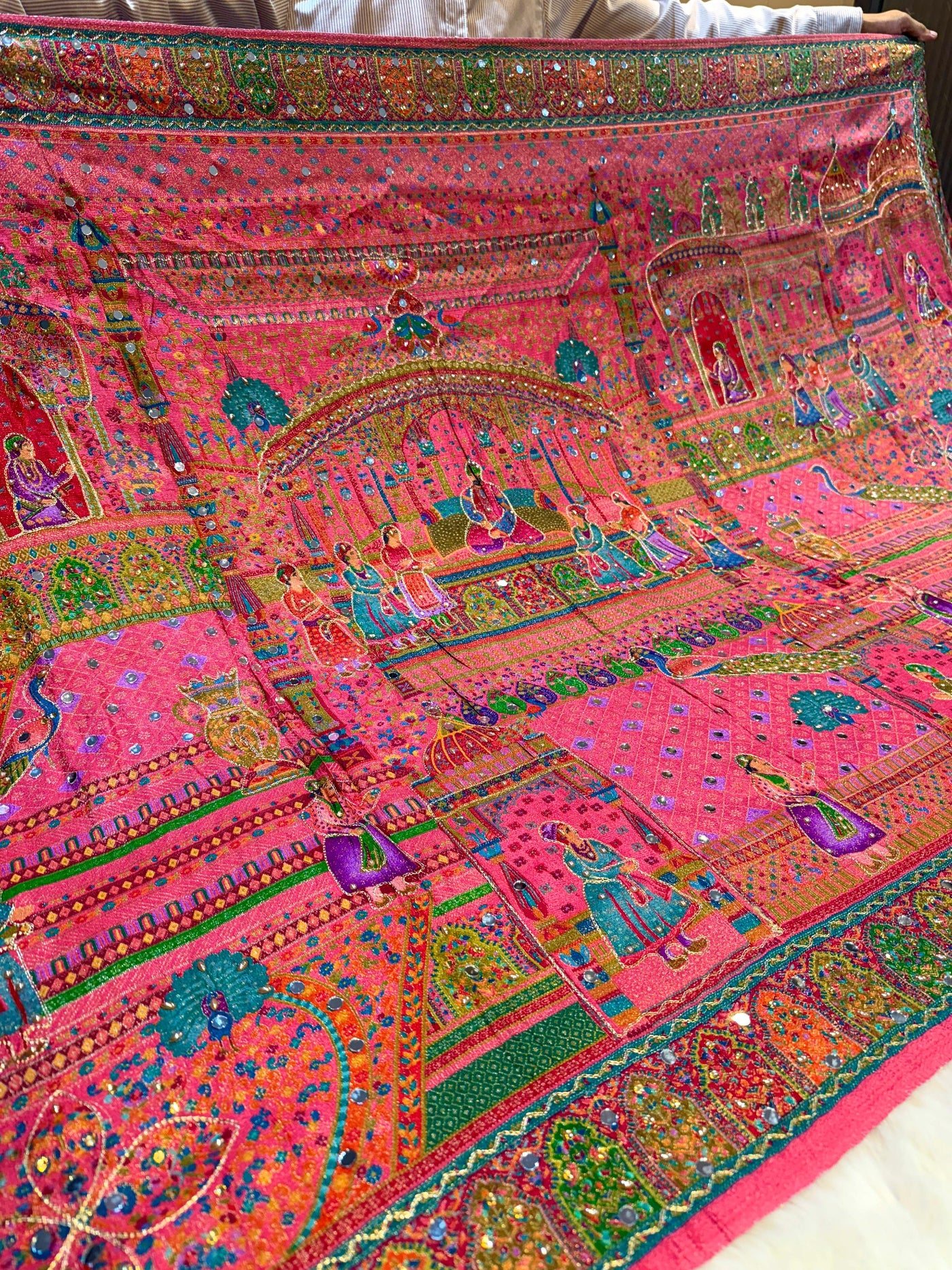 Darbar Pink Pure Silk Dupatta with Real Handwork 2.50 meter length