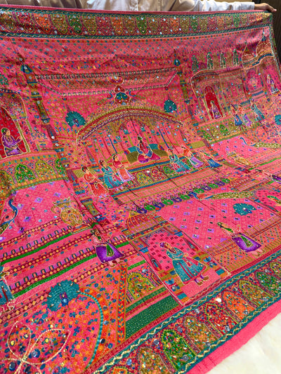 Darbar Pink Pure Silk Dupatta with Real Handwork 2.50 meter length