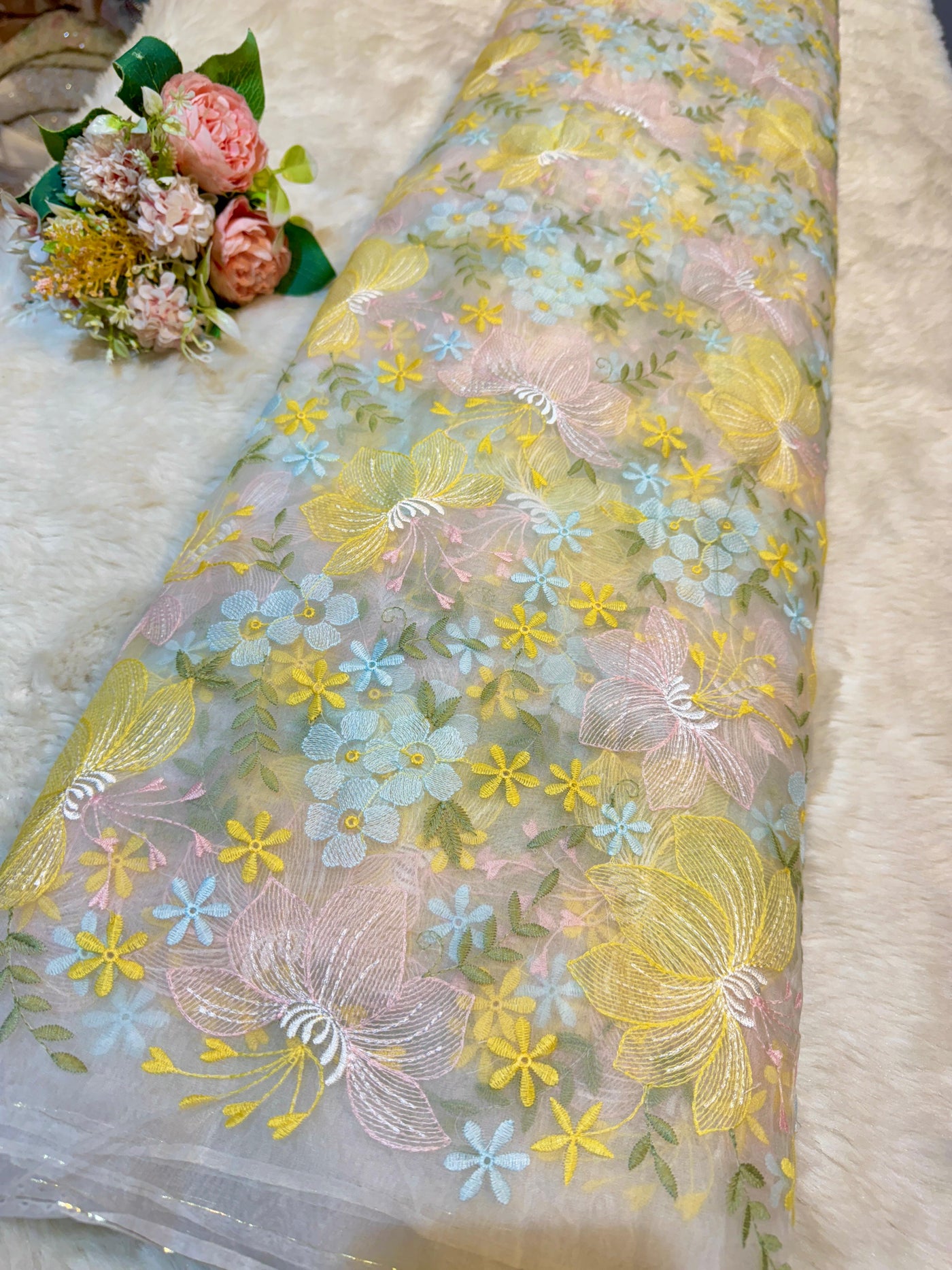 Amira Pure Organza Silk Floral Embroidery 44 inch width