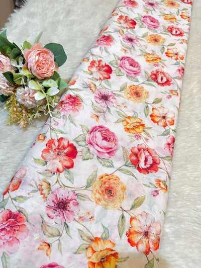 Pure Mul Cotten Floral With Sequins Tikli Work 44 inch width