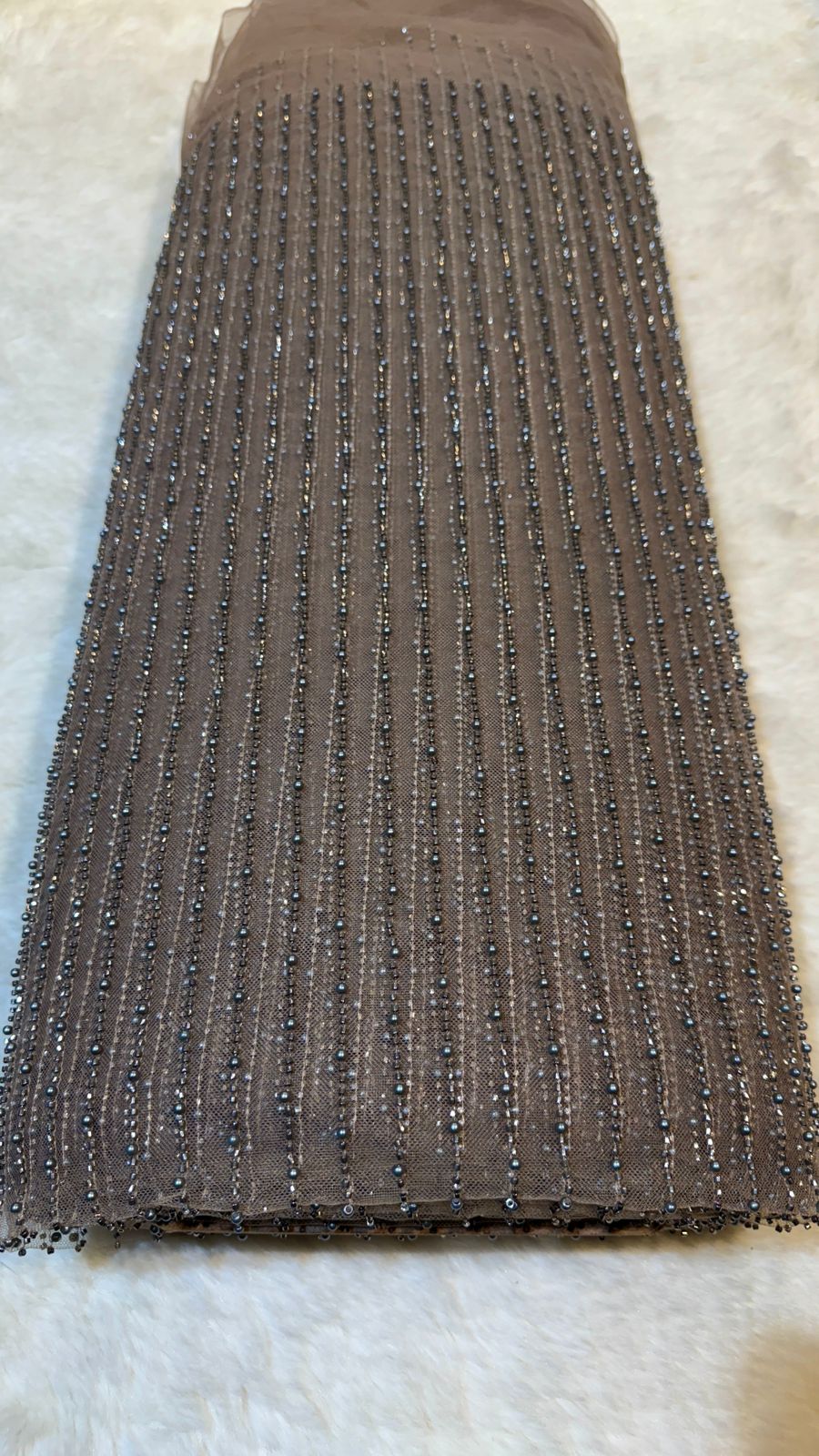 Net Stripe Handwork Nets with Cutdana and Pearl work 54 inch width