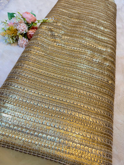 Beige Net Sequins Embroidery 44 Inch width