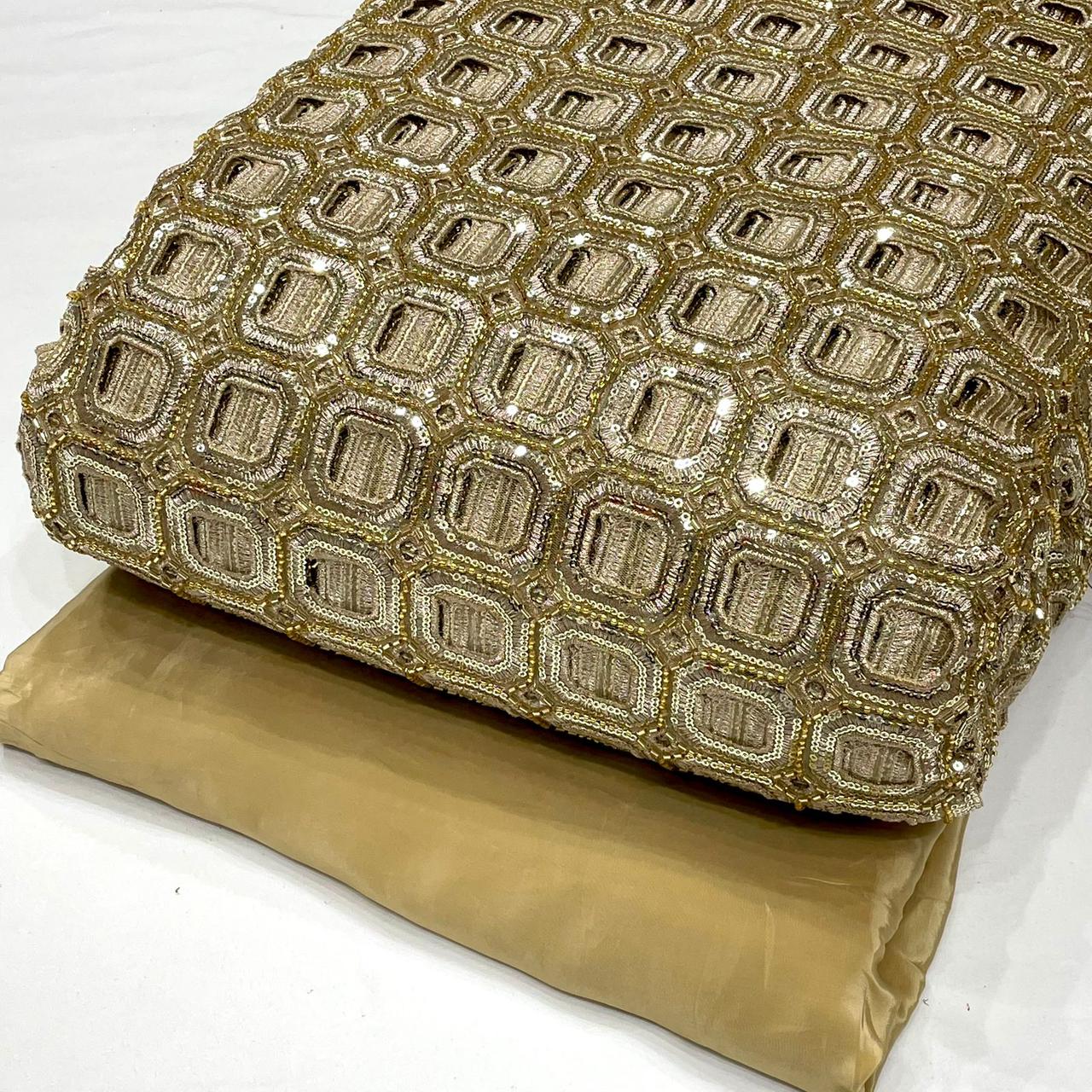 (Mix - Match  Combinations )Net Cutwork Embroidery with Handwork / Pure Viscose Crape Plain
