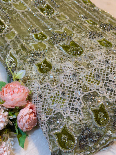 Imported Handwork Net Embroidery with Velvet Applique Work 54 inch width