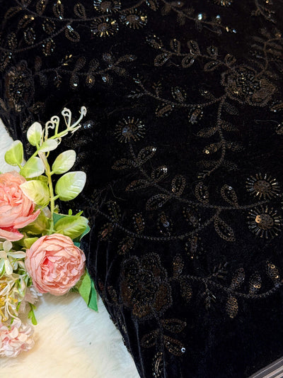 Velvet Net Cutdana and Sequins with Threadwork Embroidery 44 Inch Width