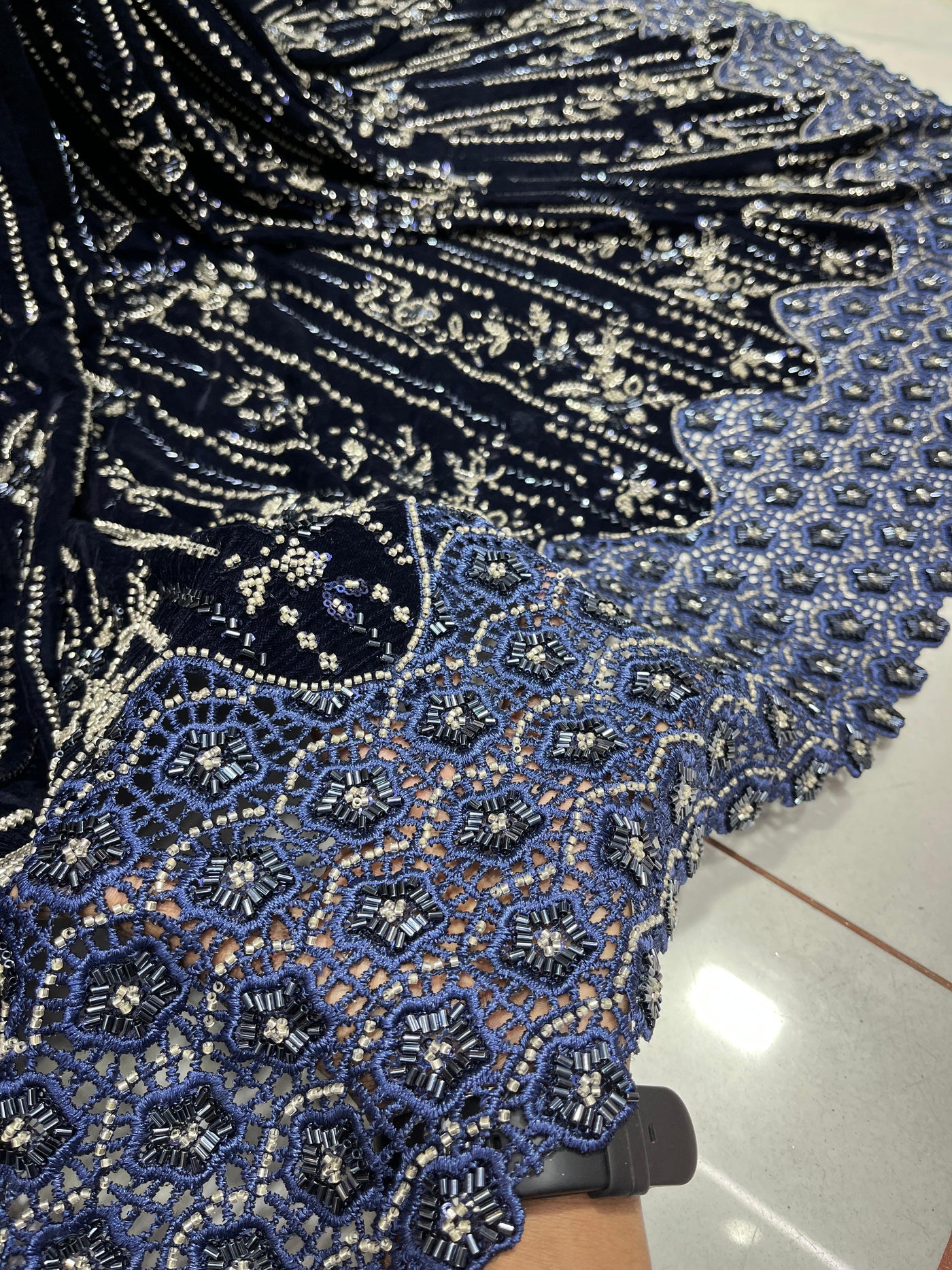 Imported Handwork Velvet Embroidery 50 inch width With Crochet￼ Border