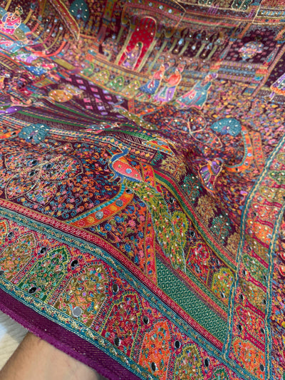 Darbar Wine Pure Silk Dupatta with Real Handwork 2.50 meter length