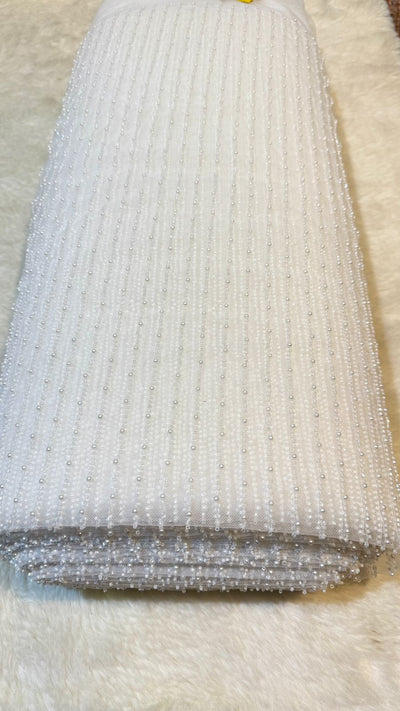 Net Stripe Handwork Nets with Cutdana and Pearl work 54 inch width