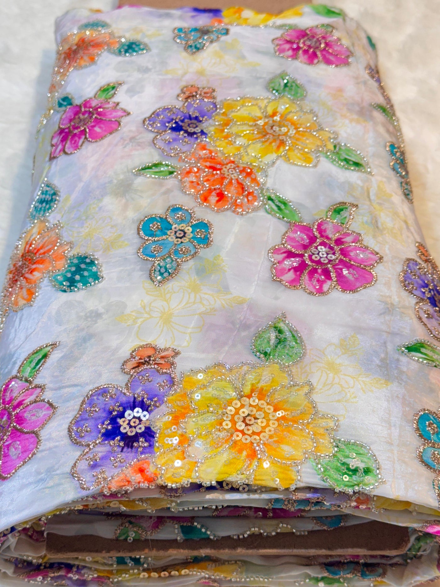 Anaya Pure Crape Handwork Embroidery With Floral Prints 44 Inch Width