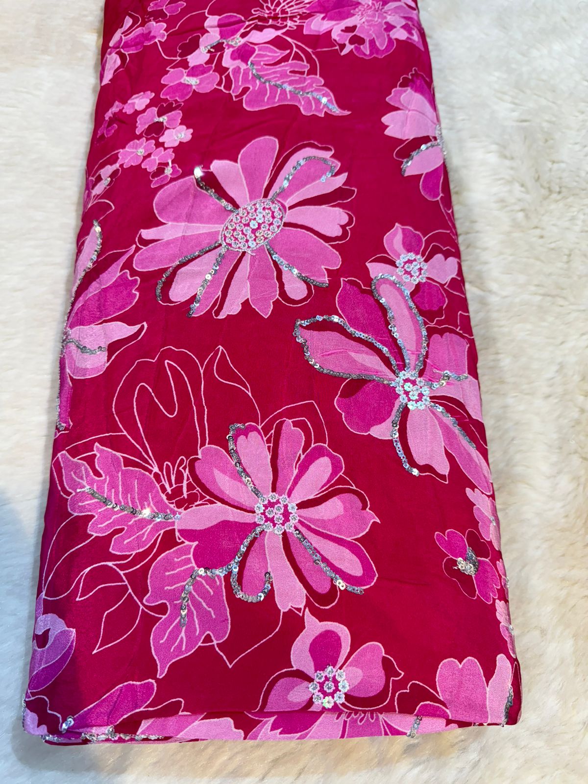 Crape floral embroidery With Sequins