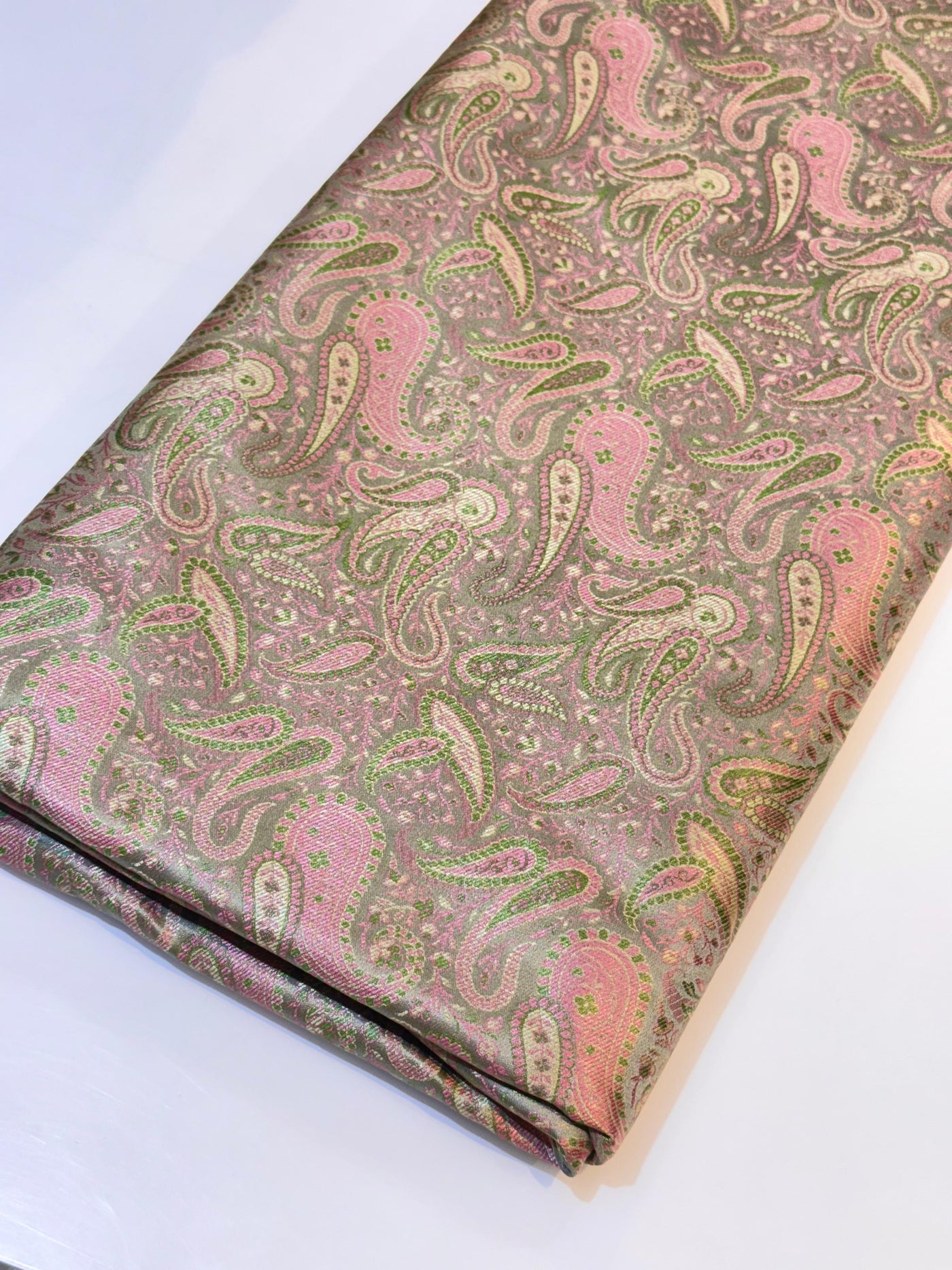 Mouse Grey Pure Silk Banarasi Brocade With Paisley Pattern 44 inch wid ...