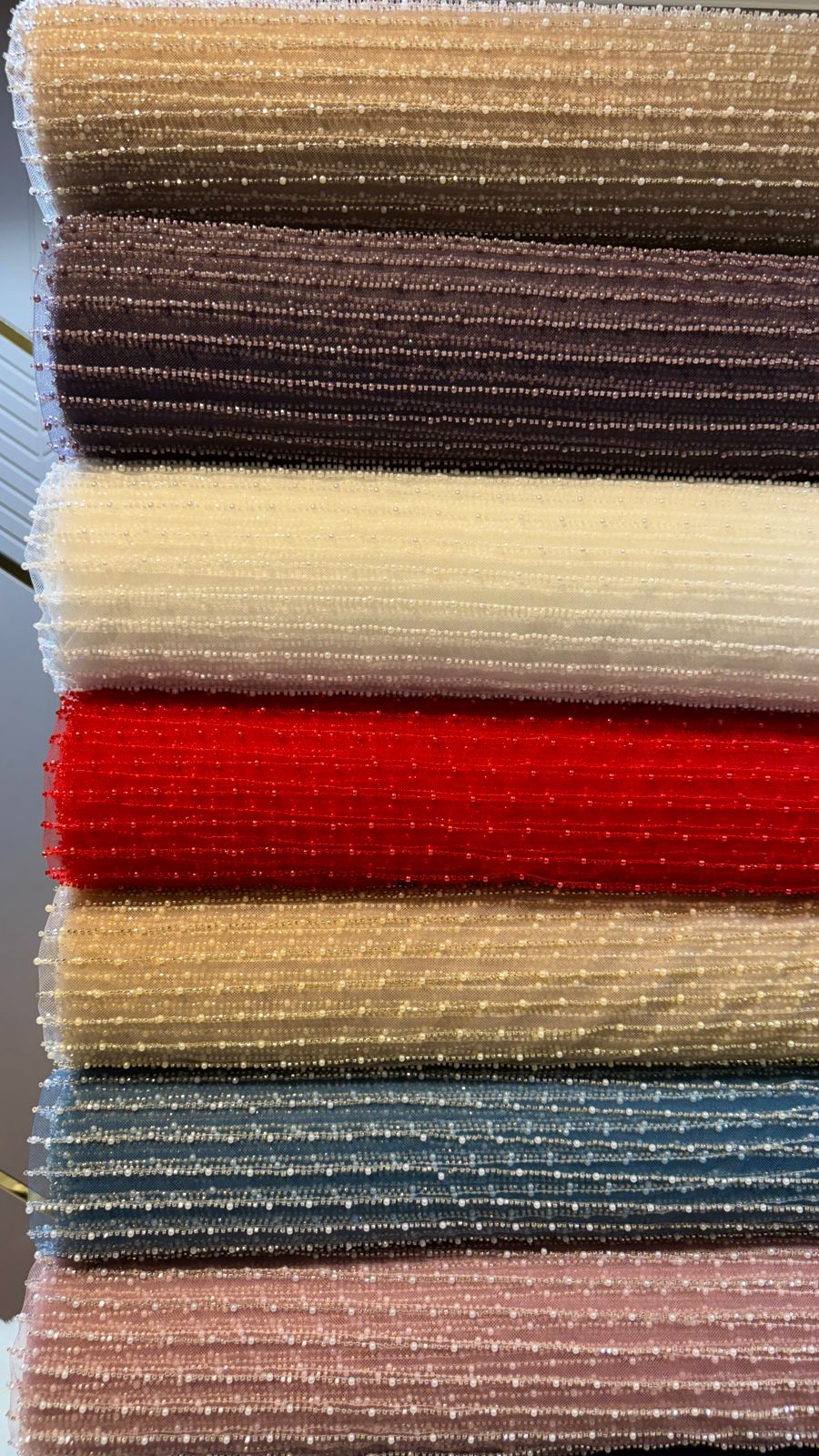 Net Stripe Handwork Nets with Cutdana and Pearl work 54 inch width
