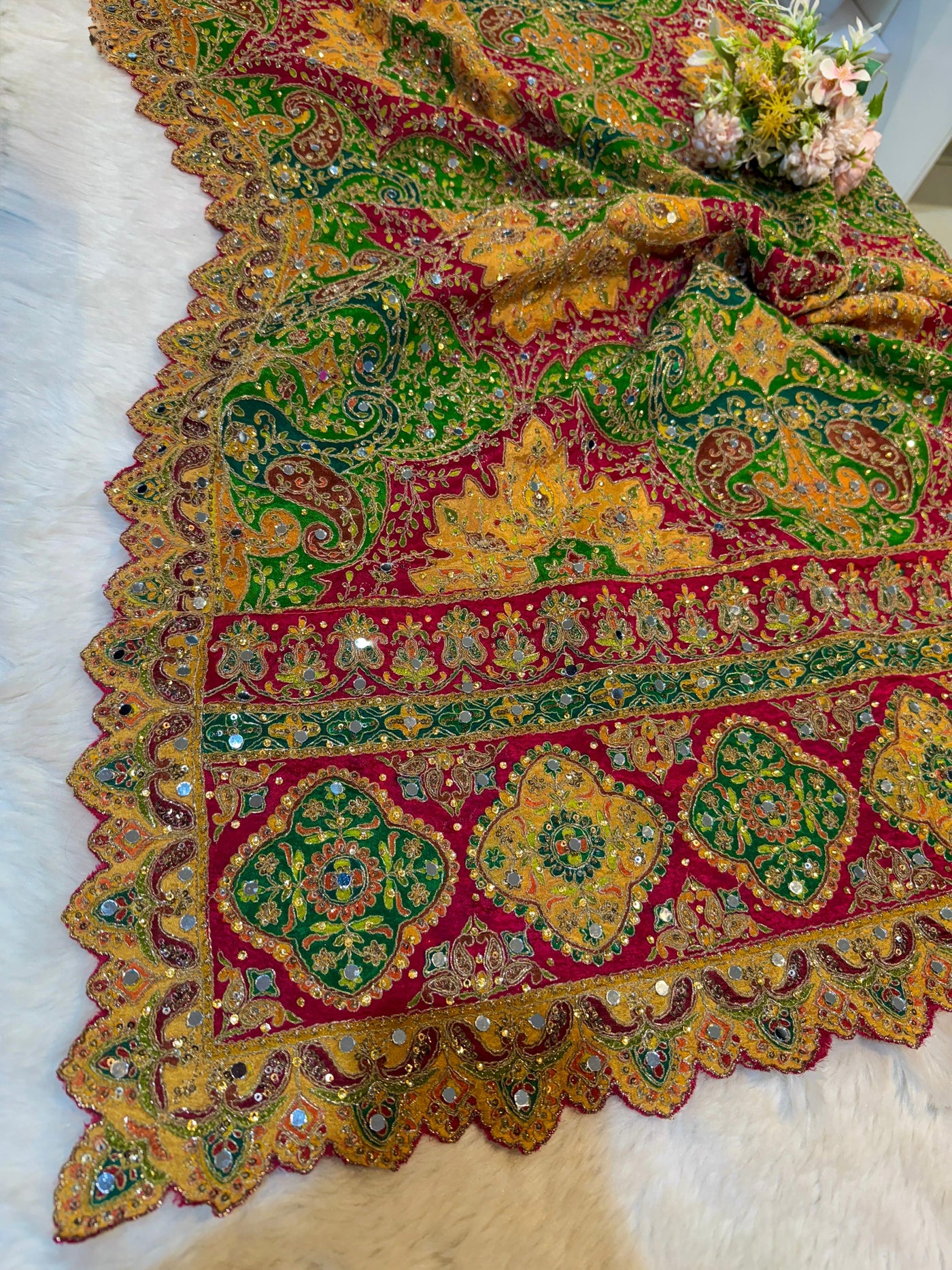 Pure Chinon Leher Handwork  Dupatta With real mirror work 2.50 meter length