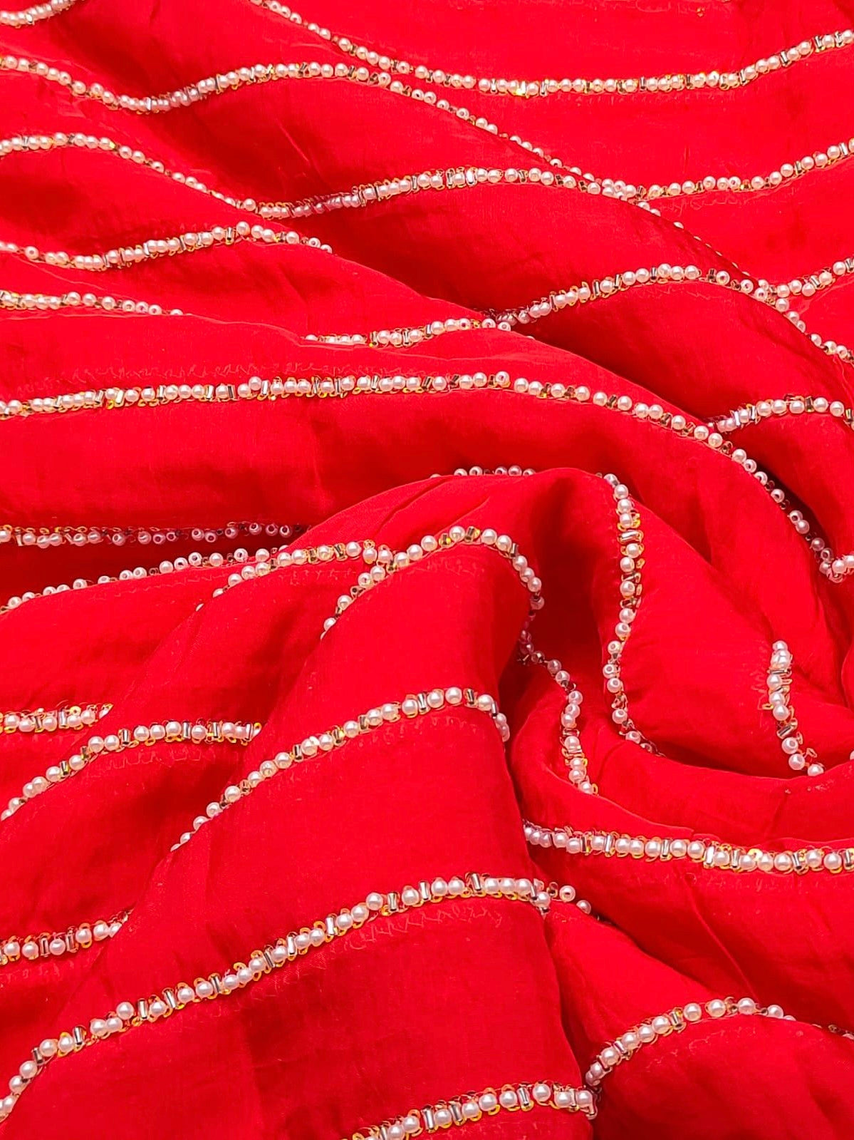 Pure Viscose Organza Pearl Stripe Embroidery