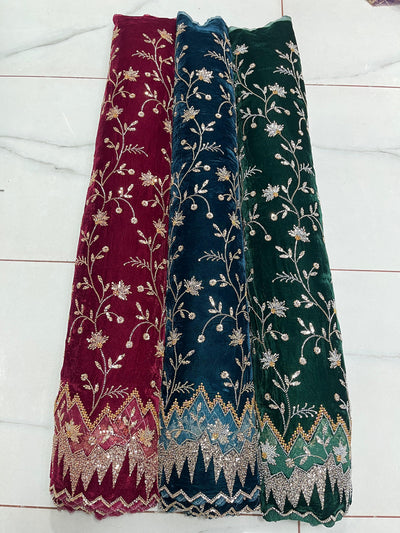 (Mix and Match ) Pure Velvet Handwork Embroidery 54 inch width / velvet  Dupatta With Two side Borders  37 inch width
