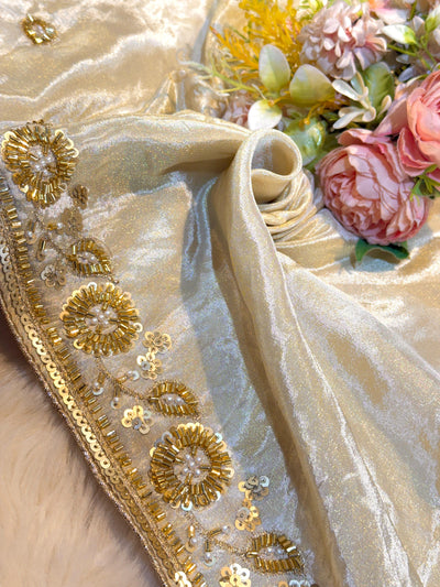 Mehz Zari Tissue Handwork Dyeable Dupatta (2.40 meter length)