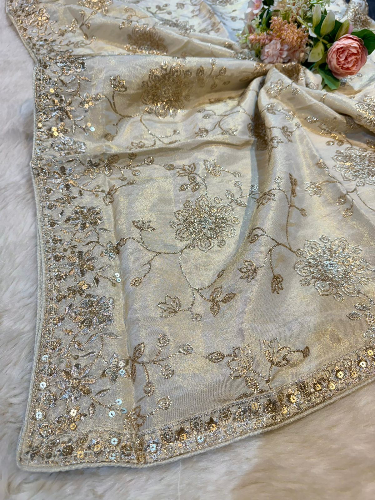 Sohana Silk Tissue Dupatta With Zari and Sequins work Dyeable