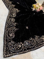 Black Pure Crush Velvet Real Mirror Handwork Dupatta 2.50 meter length