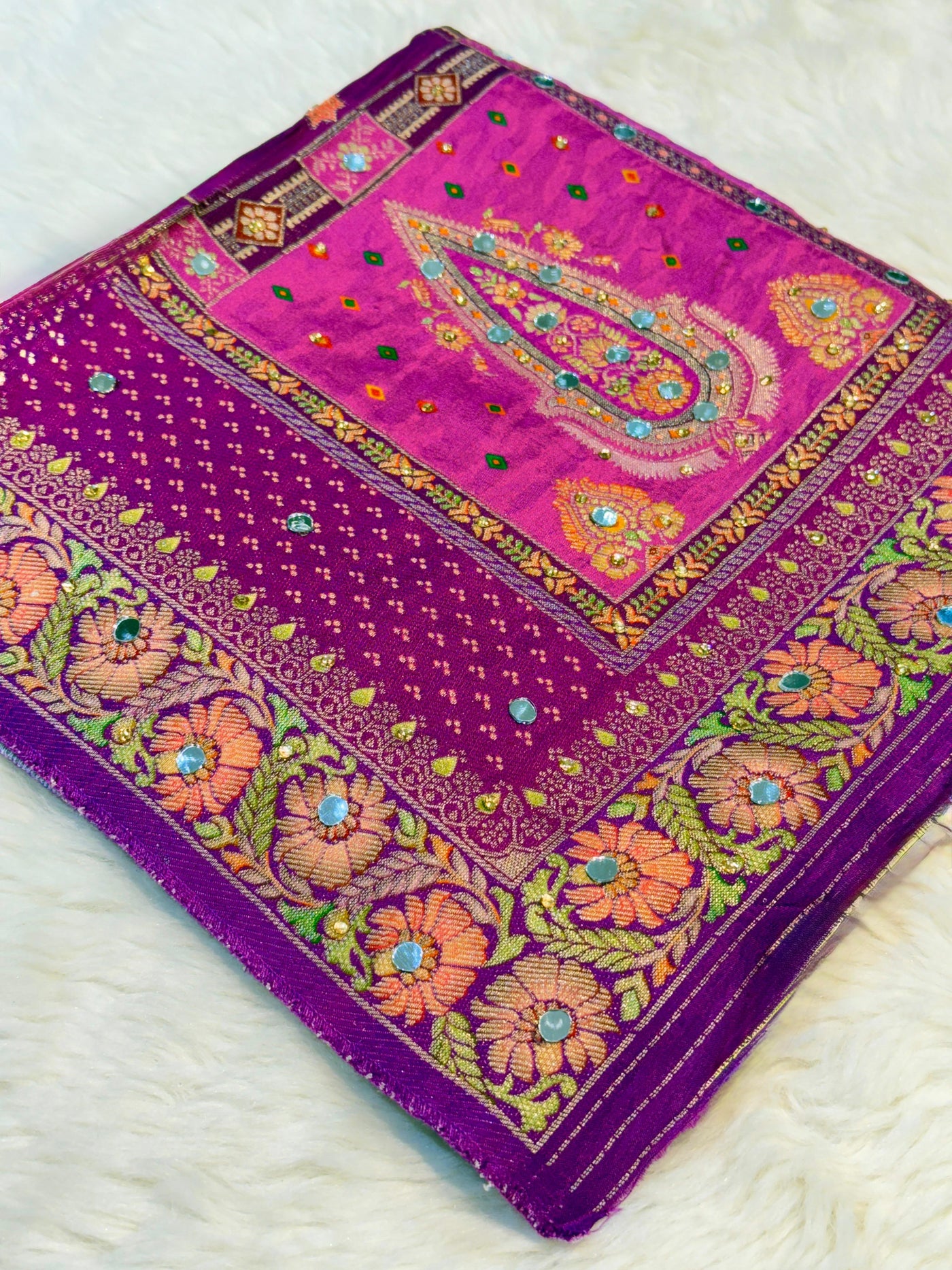 Sajda Purple Pure Silk Dupatta With Real Mirror Handwork 2.50 Meter length
