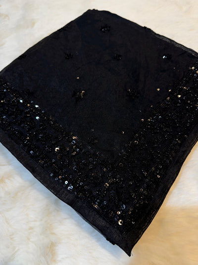 Black Organza Handwork Dupatta With 4 Side Borders 2.50 Meter Length