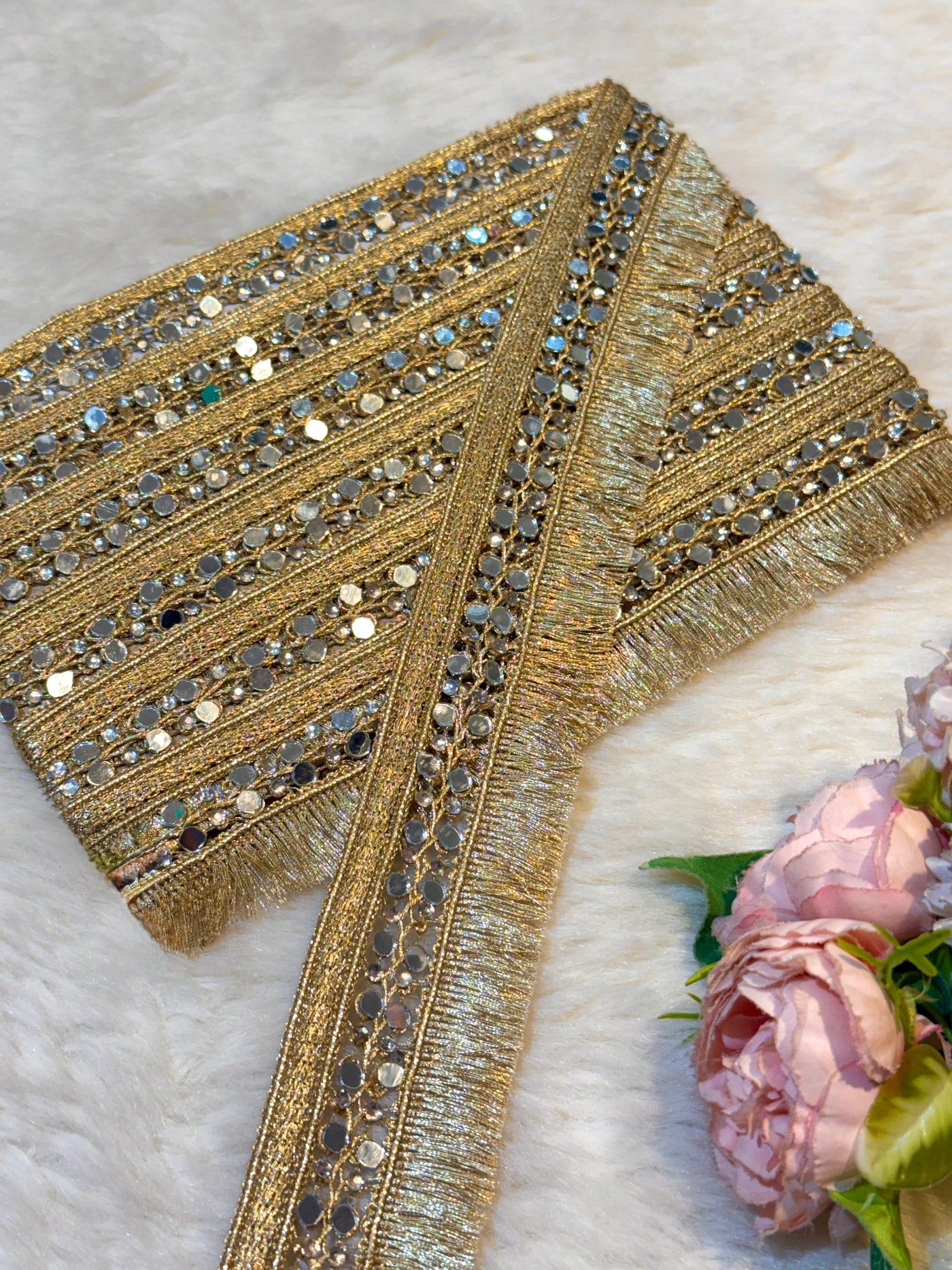 (Wholesale pack of 9 meter ) Lace Border With Stone and Mirror  Work