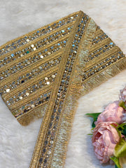 (Wholesale pack of 9 meter ) Lace Border With Stone and Mirror  Work