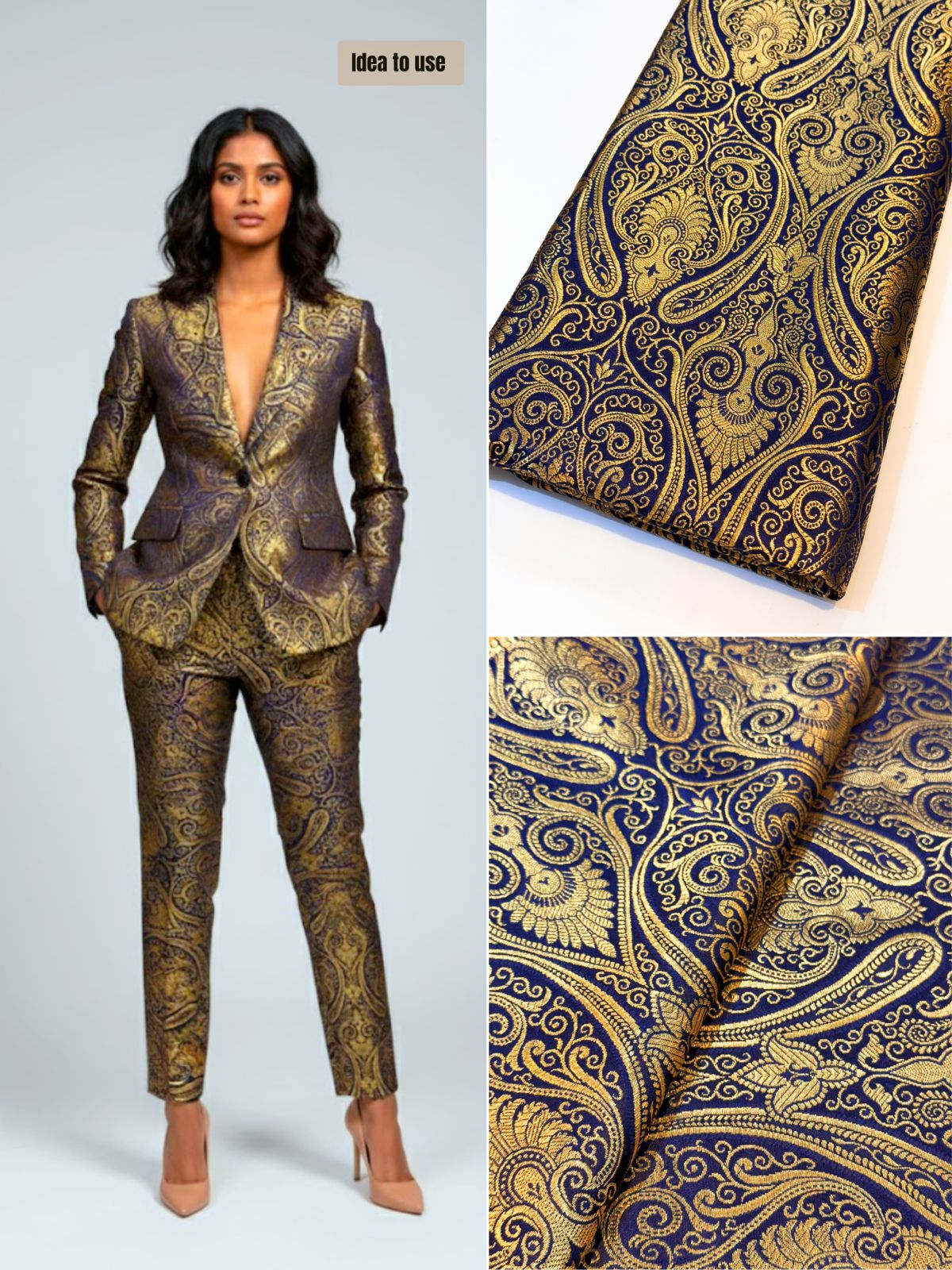 Navy Blue Banarsi Brocades Talwar Pattern 44 inch width (P)