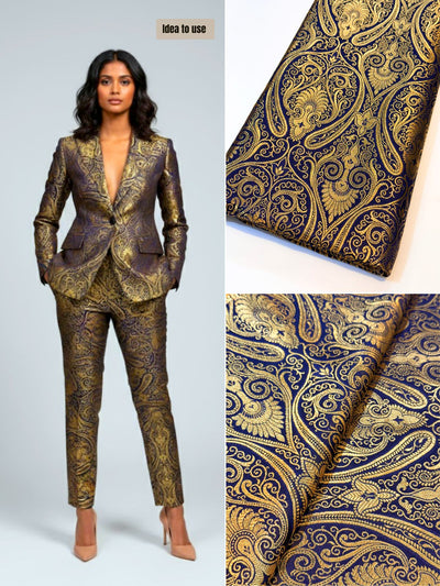 Navy Blue Banarsi Brocades Talwar Pattern 44 inch width (P)