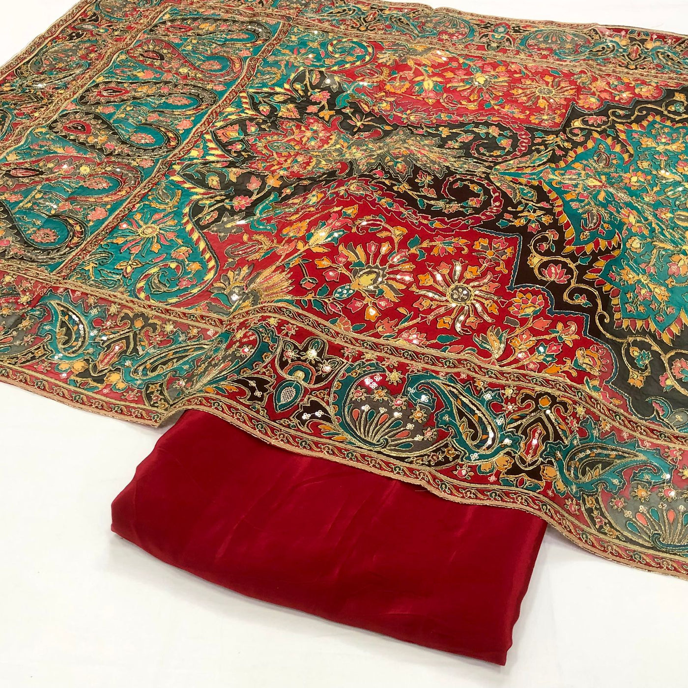 Pure Georgette Itar Dupatta With Pure Crape Suits (optional )