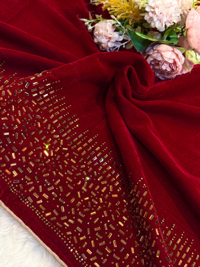 Red Velvet stoles With Stone Work 2.10 meter length 37 inch width