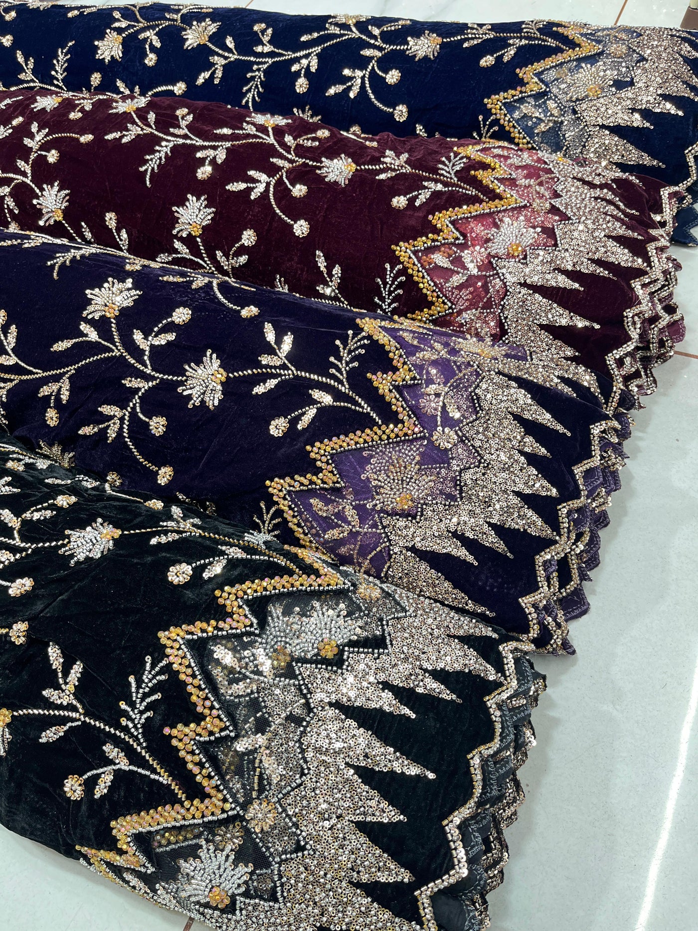 (Mix and Match ) Pure Velvet Handwork Embroidery 54 inch width / velvet  Dupatta With Two side Borders  37 inch width