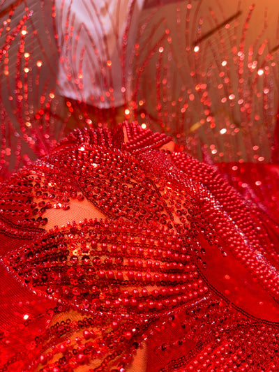 Mahi Red Handwork Net Embroidery 54 inch width