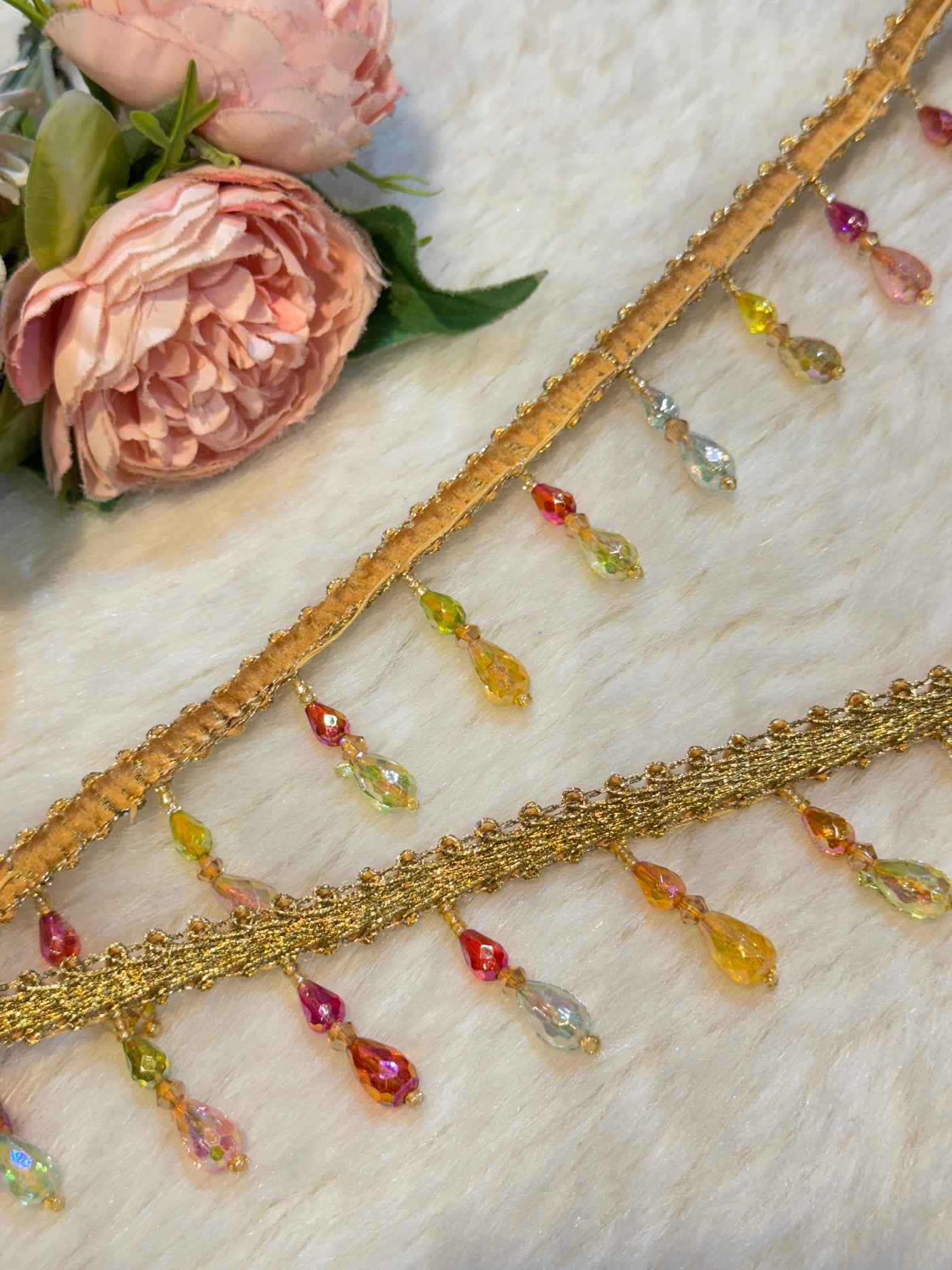 (Wholesale pack of 9 meter ) Luxury Latkan Lace Multi Colour with Crystal work