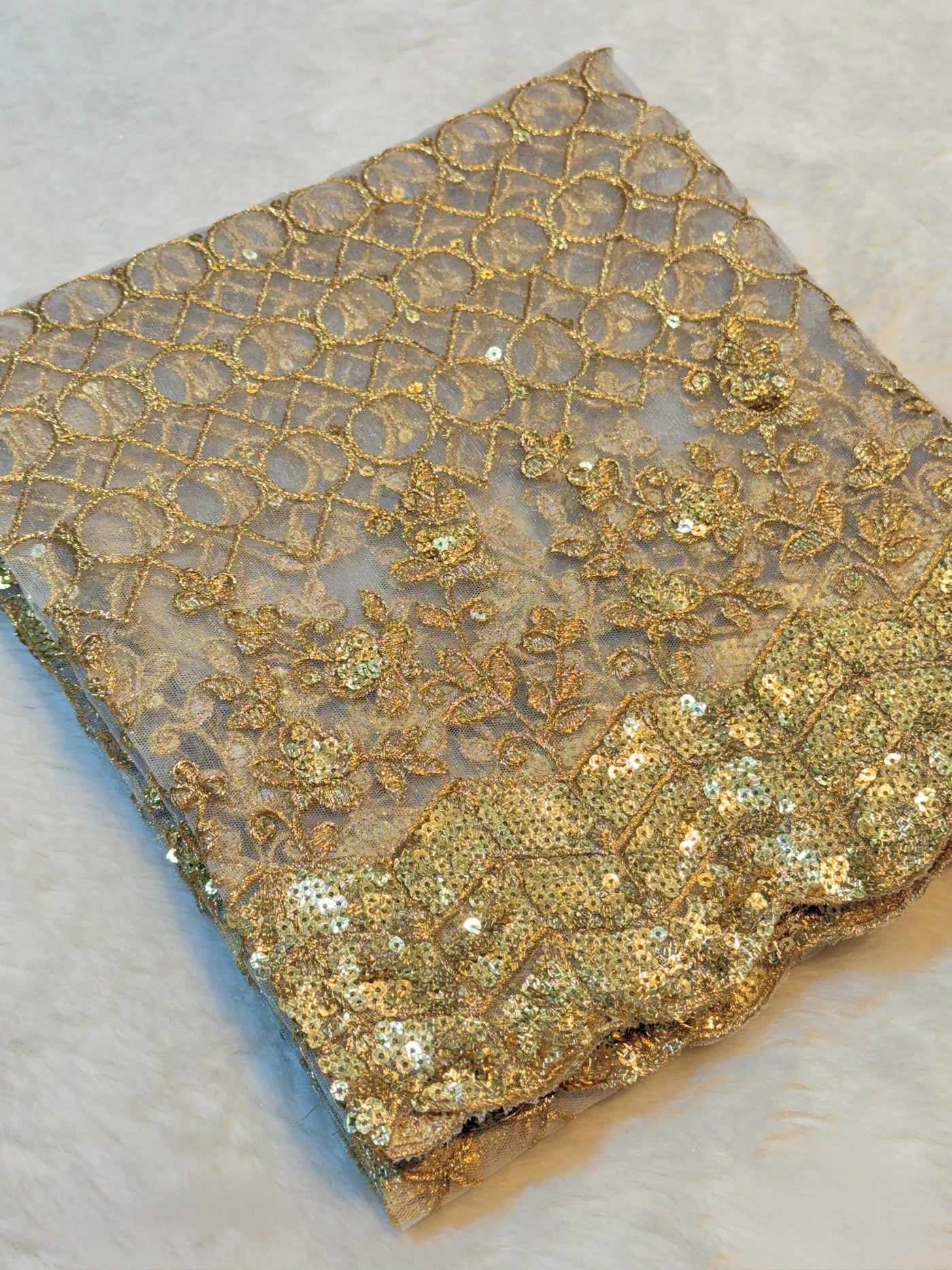 Net Heavy Scalloped Dyeable Dupatta With Gold Work 37 Inch Width