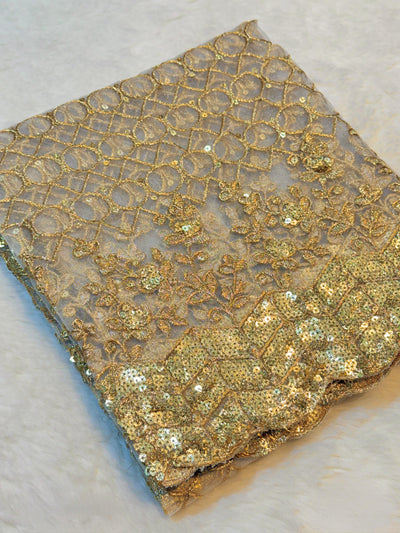 Net Heavy Scalloped Dyeable Dupatta With Gold Work 37 Inch Width