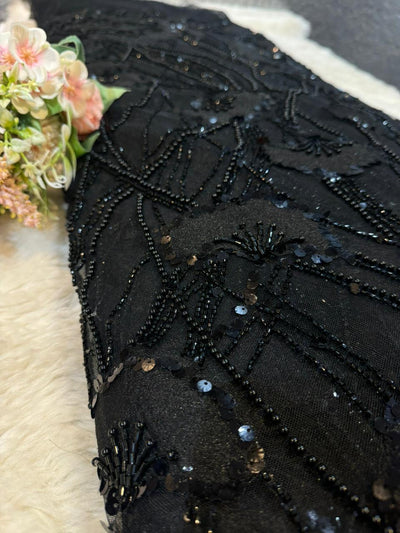 Black Handwork Net Embroidery With Appliqué And Sequins