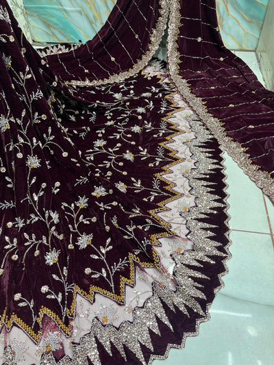 (Mix and Match ) Pure Velvet Handwork Embroidery 54 inch width / velvet  Dupatta With Two side Borders  37 inch width
