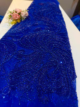 Zubaida Electric Blue Imported Handwork Net Embroidery with Cutdana, Sequins and Pearl work 54 inch width