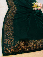 Bottle Green Velvet stoles With Stone Work 2.10 meter length 37 inch width