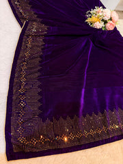Purple Velvet stoles With Stone Work 2.10 meter length 37 inch width