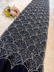 (Precut of 1.30 Meter)  Elif Lite Navy Blue Color Handwork Net Embroidery With Pearl Sequins And Cutdana Work 54 inch width