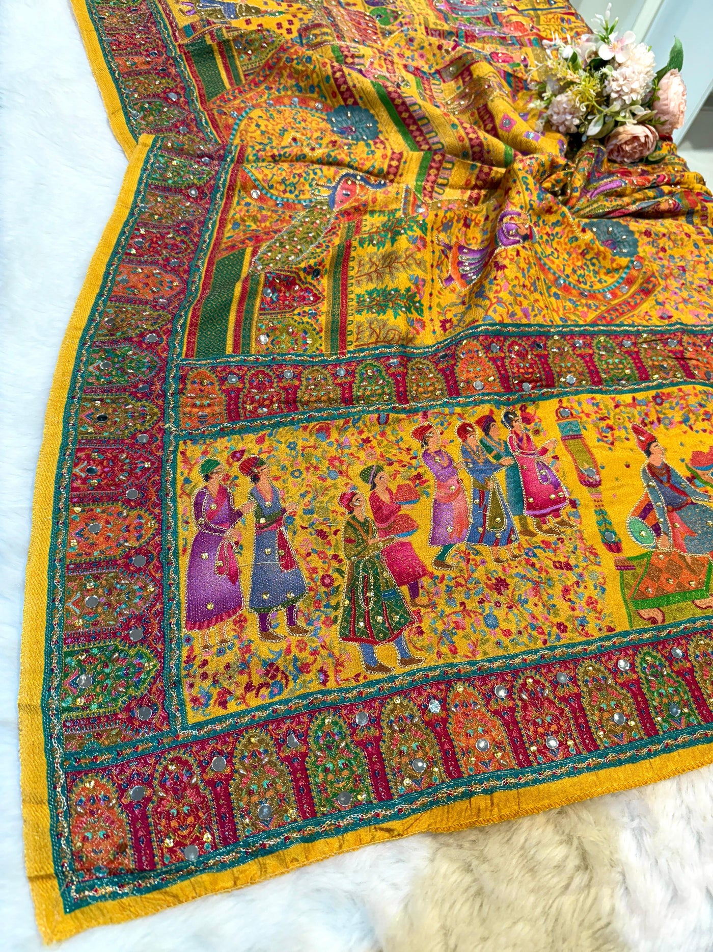 Darbar Mustard Pure Silk Dupatta with Real Handwork 2.50 meter length