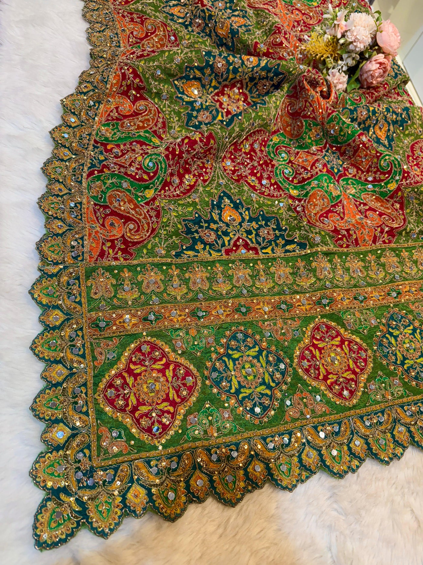 Pure Chinon Leher Handwork  Dupatta With real mirror work 2.50 meter length